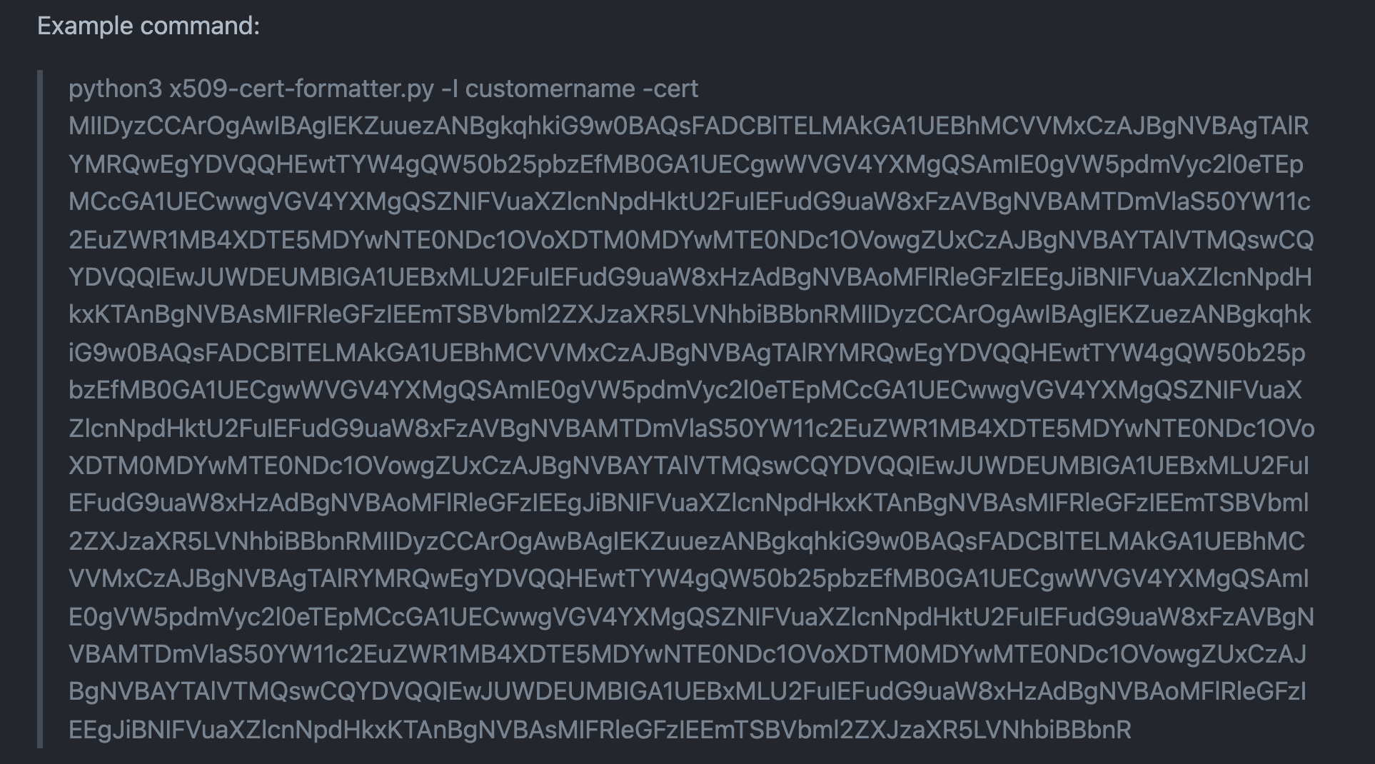 cert formatter screenshot